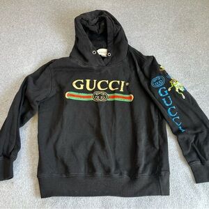 GUCCI Embroidered Felpa Dragon Hooded Black Sweatshirt Logo Ricamato SZ  MEDIUM